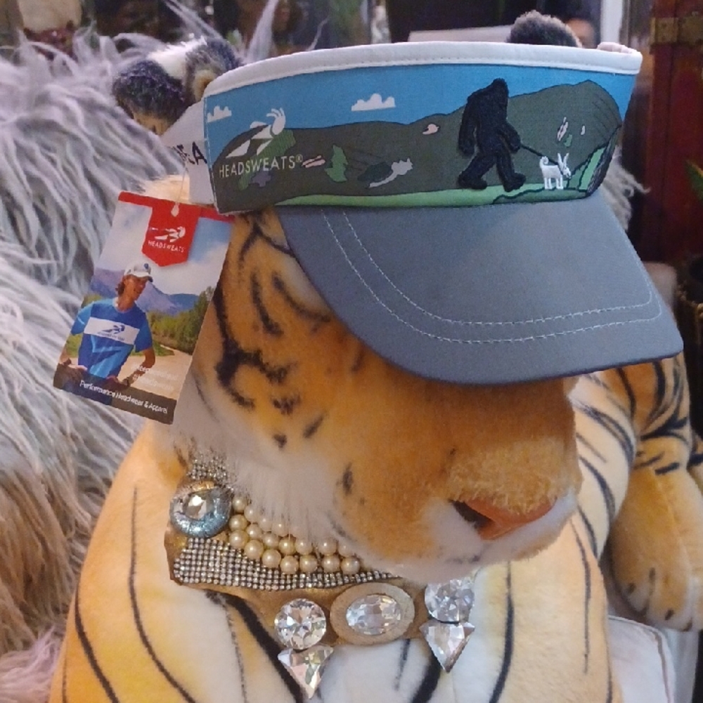 Headsweats Visor Gray With Embroidered Bigfoot Walking A Puppy Pictoral